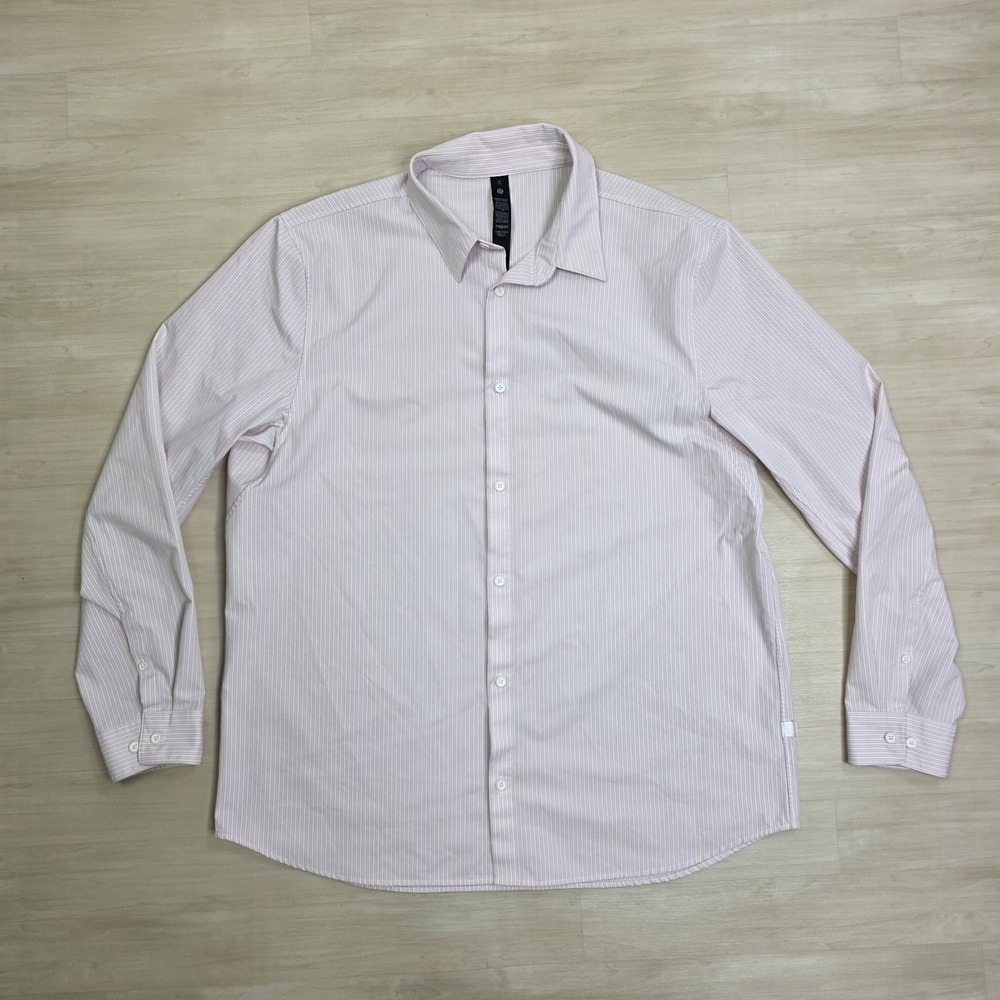 Lululemon New Venture Long Sleeve Shirt Striped Button Shirt Pink White Size XL